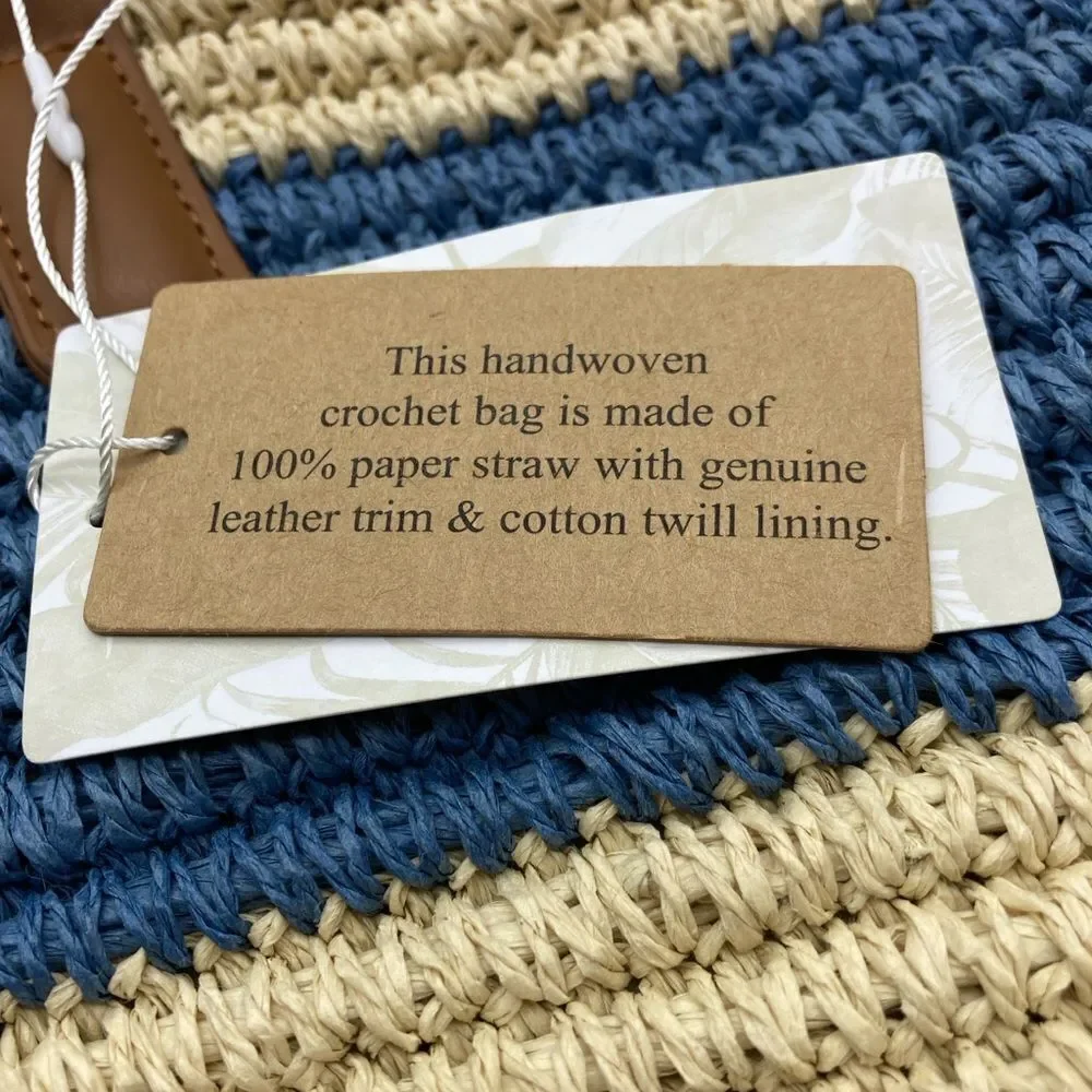 NWT Tommy Bahama Handwoven Crochet Striped Large Tote Bag